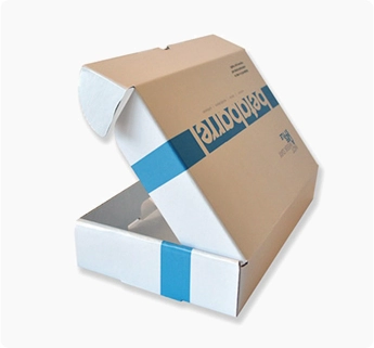 E flute corrugated printed mailer, matte white printed box